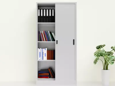Modern Metal Office Cupboard with Sliding Doors  3D Model 3D model