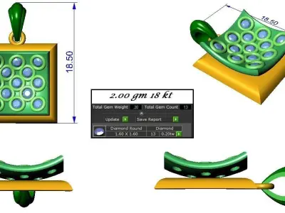 Square Diamond Head Light wt Pendant Earrings Set 3dm stl  3D print model