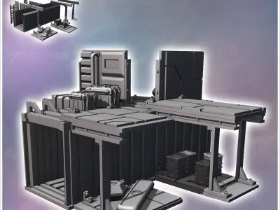 Modified container with crates and multiple metal awnings 10 - M 3D print model