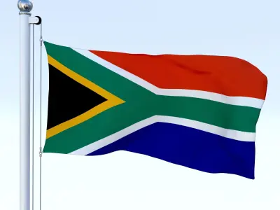 Animated South Africa Flag Low-poly 3D model