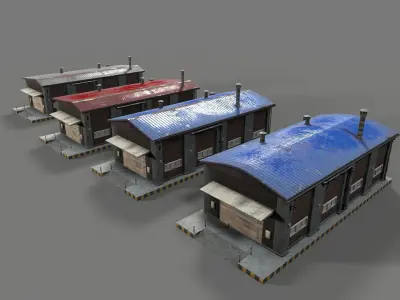 Old brick warehouse factory  Low-poly 3D model