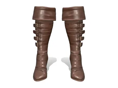 Brown Leather High Heel Elf Boots Low-poly 3D model