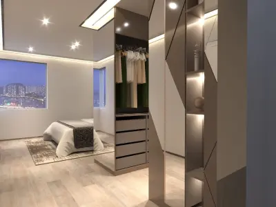 bedroom modern with walls and lighting 3D model
