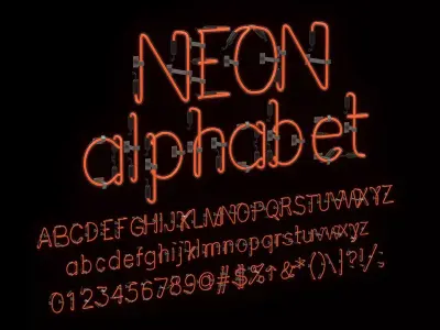 Neon Alphabet 3 Letters and Numbers Uppercase Lowercase 3D model