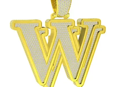 Hip Hop Luxury Diamond Pave Letter W Pendant 177a 3D print model