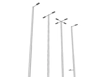 Group of 4 Light Poles - Lamp Posts 01 3D model