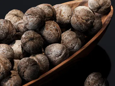 Walnut v2 in a wooden nut bowl Low-poly 3D model