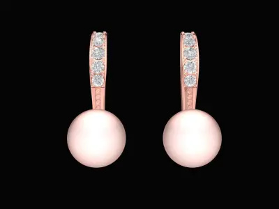 Pearl Drop Earrings with Pave Diamond Hook 36 3D print model