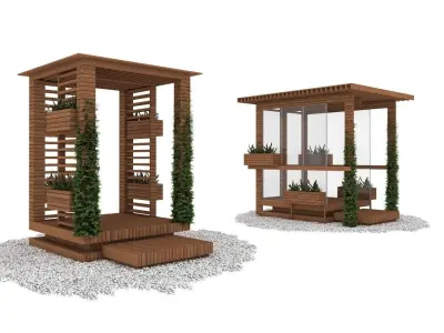 alcoves wooden gazebo with plants 3D model