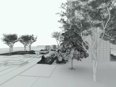 Apartment Building with Frontyard and Patio 3D model