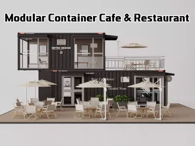 Modern container cafes and restaurants Low-poly 3D model