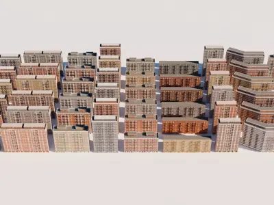 High density City residential Buildings Low-poly 3D model
