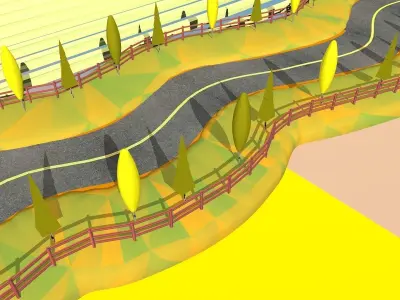 Cartoon Road Scene Low-poly 3D model