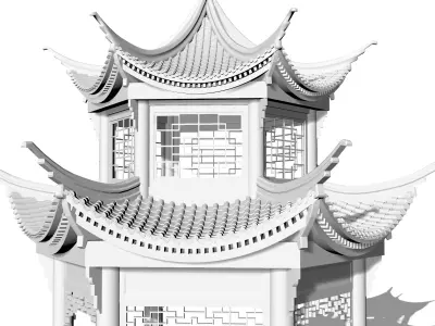 Chinese ancient building six-sided pavilion 3D print model