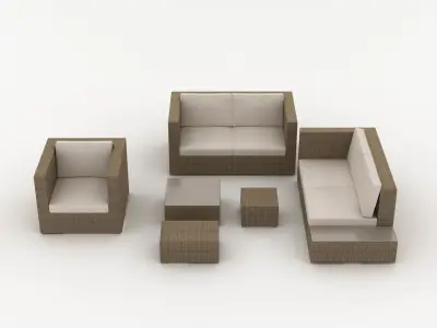 Modular Rattan Garden Furniture Set 001 3D model