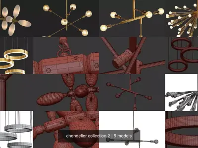 chendelier collection 2 pendant light with four metal balls h... 3D Model Pack