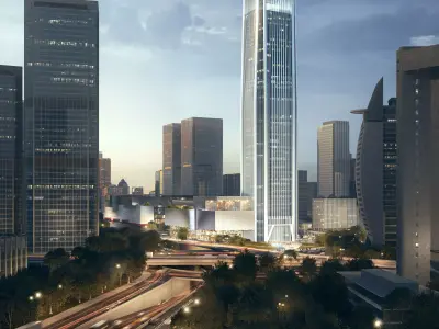 Glass Office Towers - Skybridge and Chimney Landmark 3D model