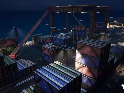 Cyberpunk Port City Environment Low-poly 3D model