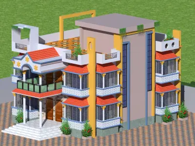 Modern Duplex House 3D Model   3D model