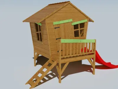Play-set mini house with children slide 3D model