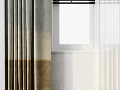 Curtain with metal curtain rod  metal blind 12 Low-poly 3D model