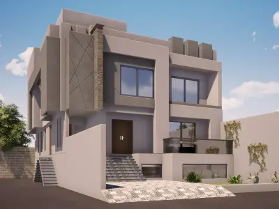 Modern Two Story House 2960 Sqft CAD Plans and 3D Model Low-poly 3D model