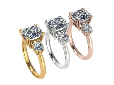 Ring100 three stone engagement ring gold 3D print model