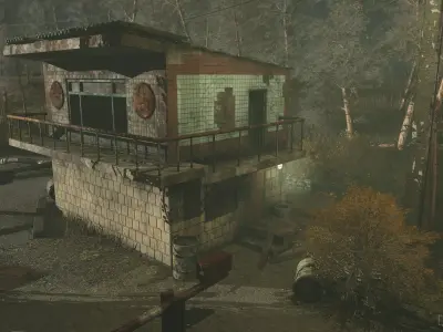 Old USSR building of Automobile Inspection Low-poly 3D model