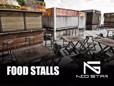 Post Apocalyptic Food Stalls Low-poly 3D model