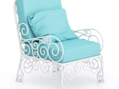 White Armchair with Cyan Pillow 3D model