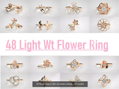 48 Flower Nature 3dm stl renders details  3D Model Pack