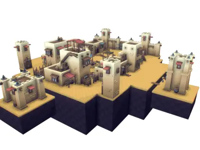 Desert Town Building Set - Proto Series Low-poly 3D model