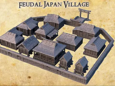 Feudal Japanese Village Tabletop Terrain 28 MM 3D print model