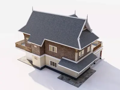 Contemporary Suburban Two-Story Home 3D Model Low-poly 3D model