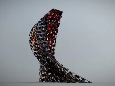 Wave walls futuristic building 3D model