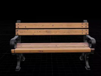 Wooden Street Bench Realistic Game Ready  Low-poly 3D model