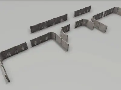 Modular Damaged Concrete Walls Low-poly 3D model