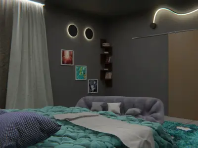 Bedroom 2 modern with rug 3D model