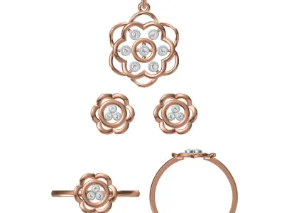 Light Minimalist Diamond Ring Earrings Pendant Set 3D print model