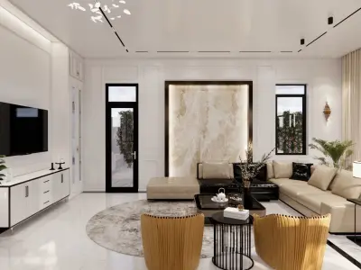 Interior elegant living room with staircase 3D model