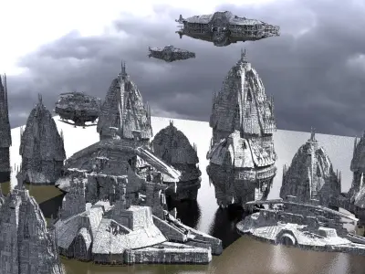 Jupiter alien Temple Ships Kitbash 3D model