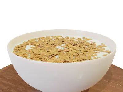 Bowl with Milk and Cereals - Corn Flakes - Food - High Quality 3D model