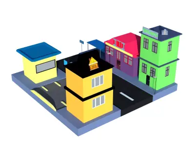 Low poly street city Low-poly 3D model