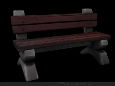 Stylized Wooden Park Bench - AI Low-poly 3D model
