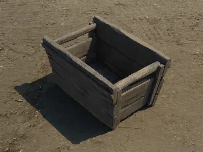 Medieval trapezoid-shaped wooden crate with handles Low-poly 3D model