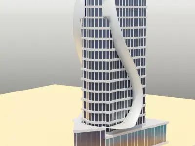 Architectural model of modern building with curved facade Low-poly 3D model