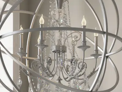 CRYSTORAMA SOLARIS 6 LIGHT CRYSTAL SILVER SPHERE CHANDELIER 3D model