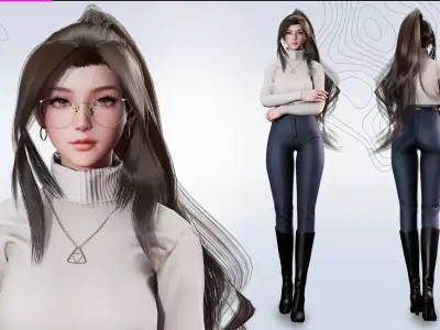 Business Lady Office Girls - Game Ready Low-poly 3D model