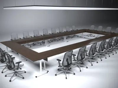 Modern 24-Person Conference Table with Linear Lighting 3D model