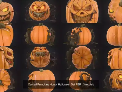 Cursed Pumpkins Horror Halloween Set PBR 3D Model Pack